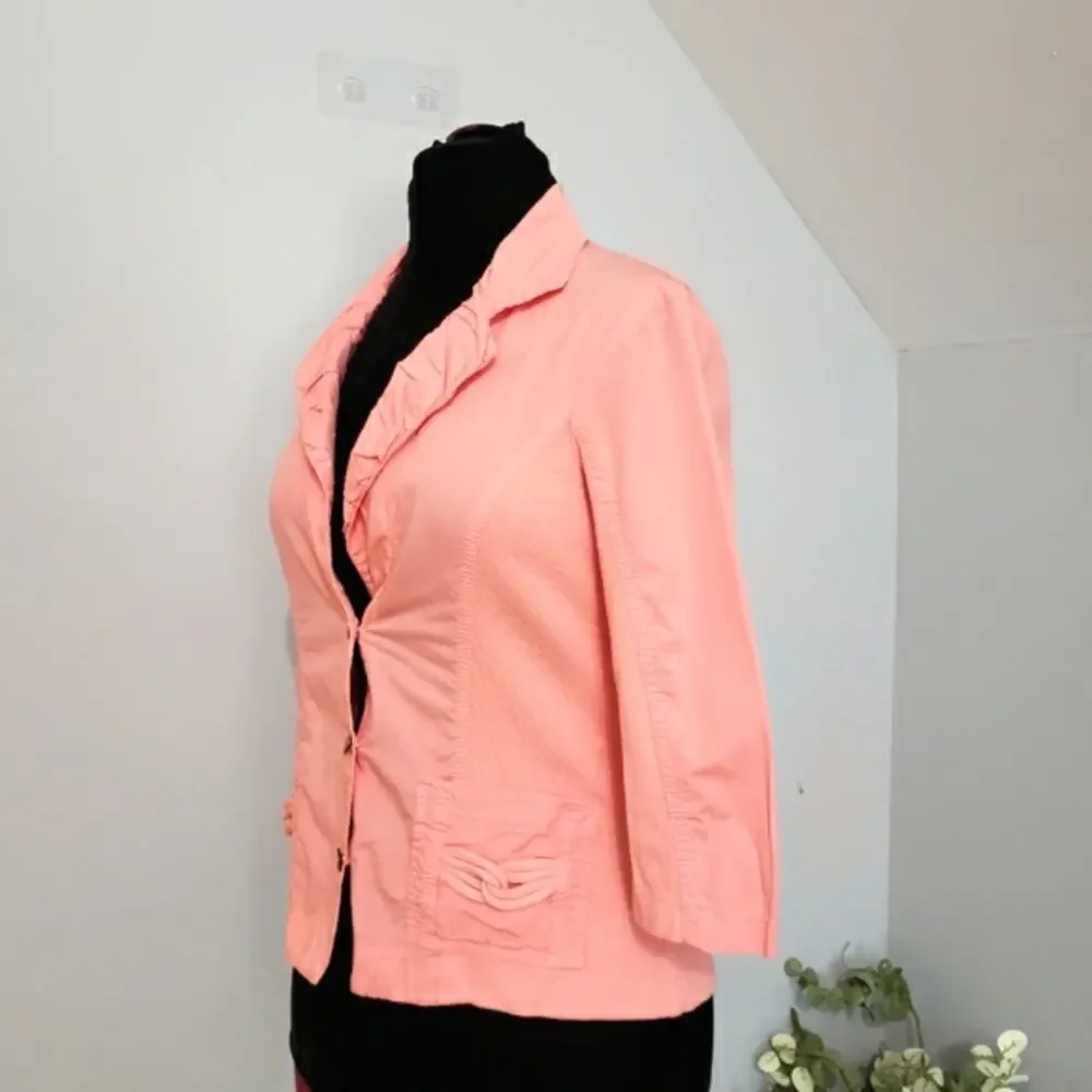 Peach Button Front‎ Ruched Button Front 3/4 Skeeve Lightweight Shacket Small